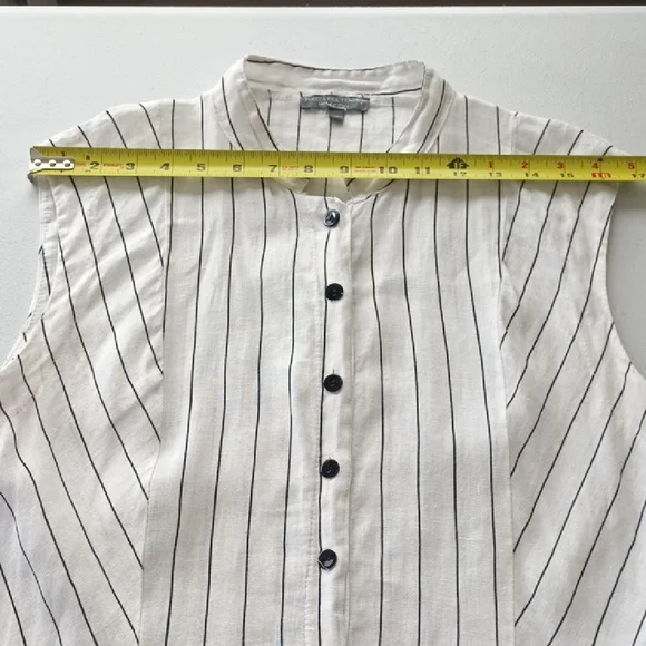 Italian Linen Asymmetric Striped White Sleeveless Maxi Shirt Dress Size S-M - Picture 10 of 16